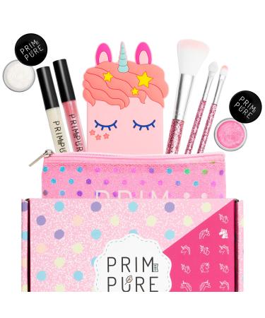 Prim and Pure Mineral Gift Set with Unicorn Mirror| Perfect for Play Dates & Birthday Parties | Kids Eyeshadow Makeup Mineral | Organic & Natural Makeup Kit for Kids| Made in USA (Pink)
