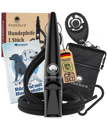 Weidebach improved dog pipe 2.0 with more stable & loud sound including clicker treaty treat and e-book for training with dog standardized quality band & mouthpiece successful recall training 1 piece black