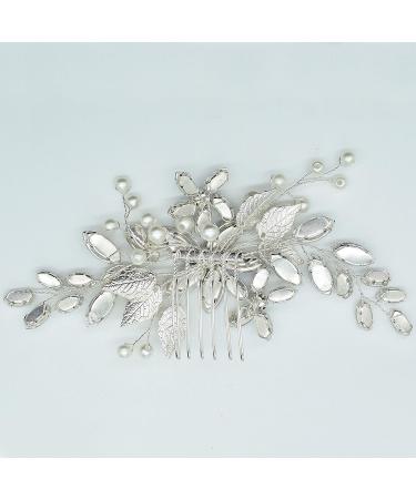 Silver Vintage Wedding Hair Comb with Blue Sapphire Rhinestone and Ivory Pearl - Handmade Bridal Headpiece for Brides and Bridesmaids - Buy Online on GoSupps.com