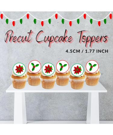 PRECUT Christmas Poinsettia Holly Cupcake Toppers Christmas Edible Holly Cake Decorations Christmas Cake Topper Xmas Cupcake Decoration Poinsettia Cake Decorations (12) - Buy Online on GoSupps.com