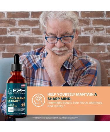 E2H Lions Mane 2 Fl Oz - Mental Clarity, Memory & Focus Support - Immune Boosting Lion's Mane Supplement - Non-GMO, Vegan - Buy Online on GoSupps.com