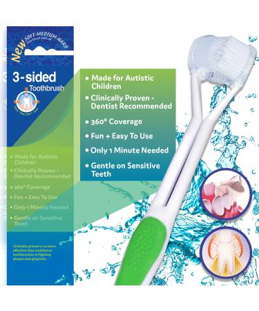 bA1 Sensory - 3 Sided Autism Toothbrush for Special Needs Kids (Soft/Gentle) - Clinically Proven  Fun  Easy - Only 1 Minute