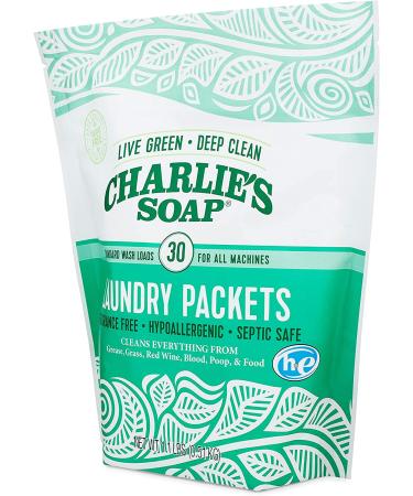 Charlieâ€™s Soap Unscented Powdered Laundry Packets - 30 Count | 6 Pack for 180 Total Loads - Buy Online on GoSupps.com
