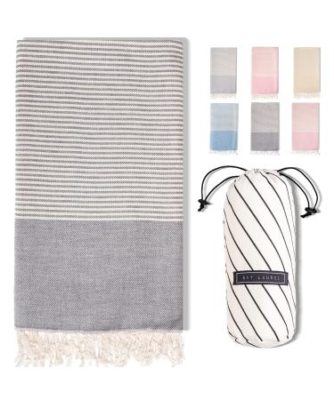 BAY LAUREL Yoga Towel with Bag, Fast Drying Outdoor Towel, Extra Large Beach Towel, 100% Cotton Turkish Towel, Sand Free Beach Blanket, Travel Towel, Large Swim Towel, Oversized Compact Quick Dry Lava Grey