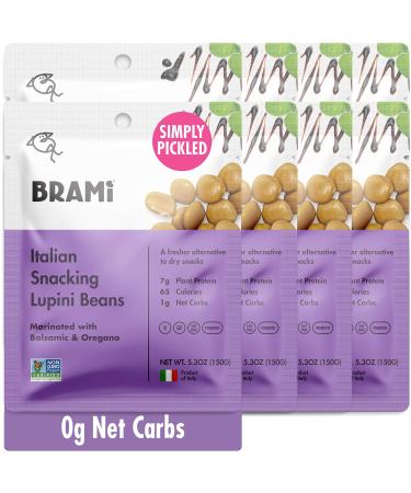 BRAMI Lupini Beans Snack, Balsamic & Oregano | 7g Plant Protein, 1g Net Carbs | Vegan, Vegetarian, Keto, Mediterranean Diet | 5.3 Ounce (8 Count) Balsamic & Oregano 5.3 Ounce (Pack of 8)