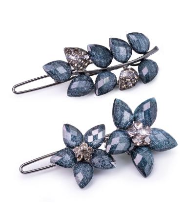 LINXUXIE Elegant Hair Clips for Women and Girls Fashion Sparkly Glitter Rhinestones Hair Barrettes Flower Hairpin Hair Accessoires (Flower&Leaves 2PCS)