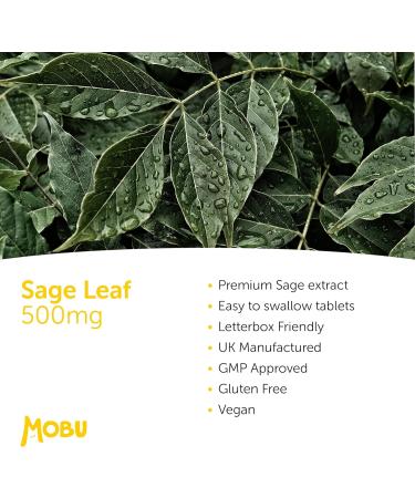 Sage Leaf 500mg 120 Tablets for Menopause Relief | Hot Flushes, Night Sweats & Sleep Support | Vegan UK Made | GMP Approved | MOBU - Buy Online on GoSupps.com
