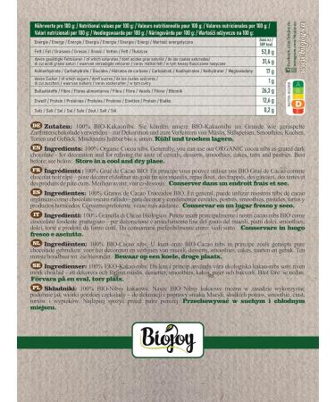 Biojoy Organic Raw Cocoa Nibs (500 g) unroasted no additives - Buy Online on GoSupps.com