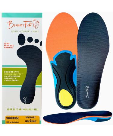 Workhorse! Thin Insoles Arch Support & Heel Stability Inserts Designed by Business Feet for Minimal Crowding in Dress Shoes & Casual Shoes Foot Pain Relief - Size M/S (Mens 6.5-10.5 Womens 6-11.5) M/S (M 6.5-10.5 W 6-11.5 )