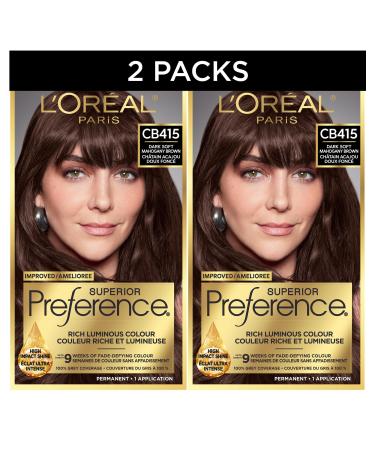 L'Oreal Paris Superior Preference Hair Dye Hair Color for Women CB415 Dark Soft Mahogany Brown Hair Dye Permanent Hair Color 100% Grey Coverage 9 weeks of Luminous Fade-Defying 1 Hair Dye Kit (Pack of 2) (Packaging May Vary) Dark Soft Mahogany Brown Brown