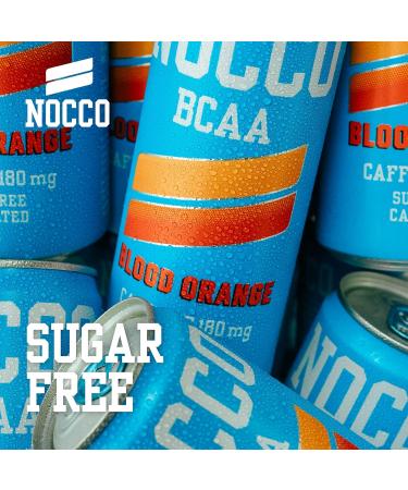 NOCCO Energy Drink BCAA 180mg Caffeine sugar free drinks enhanced with amino acids and vitamins pre workout fizzy drinks 12 x 330ml Blood Orange Del Sol - Buy Online on GoSupps.com