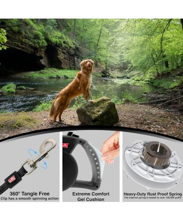 WIGZI Durable Gel Handle Retractable Dog Leash - Rust Proof, Reflective Tape, EZ Lock - L Black - Buy Online on GoSupps.com
