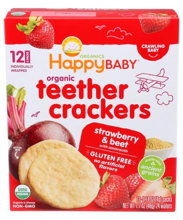 Happy Family Organics Organic Teether Crackers Strawberry & Beet with Amaranth 12 Packs 0.14 oz (4 g) Each