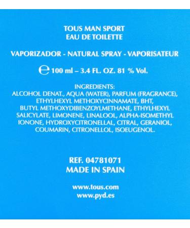 Tous Man Sport Men Eau-de-toilette Spray by Tous 3.4 Ounce Fruity 3.4 Fl Oz (Pack of 1) - Buy Online on GoSupps.com