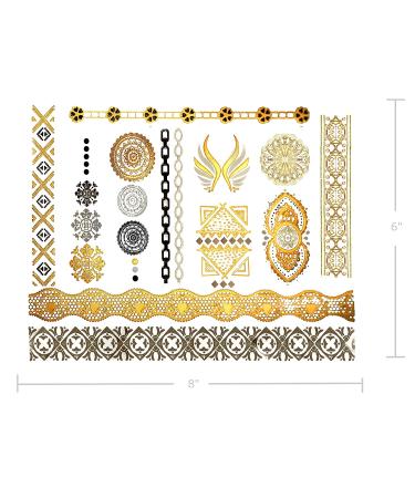 Terra Tattoos Gold Metallic Temporary Tats - 75+ Boho Henna Designs with Feathers, Tribal Elephants - Waterproof, Nontoxic, Long Lasting - Ideal for Beach, Festivals & More! - Buy Online on GoSupps.com