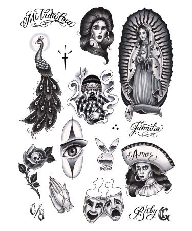 Tatsy Chicano Set  Temporary Tattoo Cover Up Sticker for Men and Women  Body Temp Fake Tattoos  Chicana Gansta Lowrider Style Culture  Unique Realistic Designs