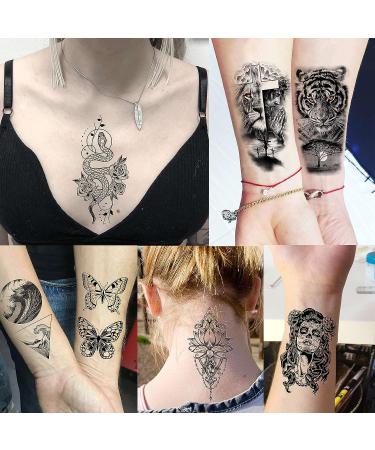 Rejaski Large Rose Peony Temporary Tattoos - Waterproof 3D Butterfly Floral Body Art for Women - Long Lasting Fake Tattoos - Buy Online on GoSupps.com