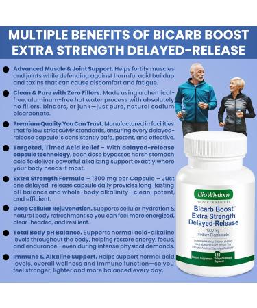 Bicarb Boost Sodium Bicarbonate Capsules Extra Strength 1300mg Organic Use Delayed-Release Sodium Bicarbonate Tablet, Kidney, Alkalinity, Health, Pure Baking Soda Tablet 120 Sodium Pills - Buy Online on GoSupps.com