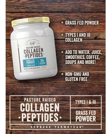 Carlyle Grass Fed Collagen Peptides Powder 20oz | Unflavored | Pasture Raised | Types I & III | 20g of Collagen Per Daily Dose | Non-GMO Gluten Free | by Herbage Farmstead - Buy Online on GoSupps.com
