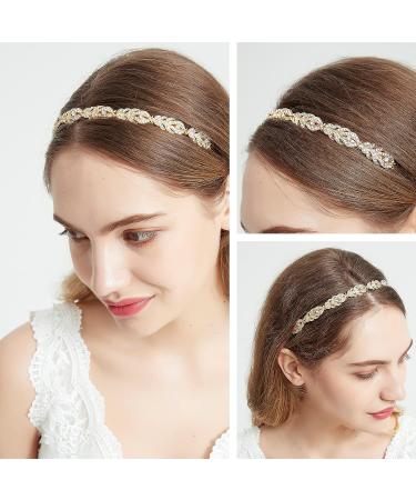 Oriamour Rhinestone Crystal Flower Wedding Headband in Gold - Bridal Headpiece - Buy Online on GoSupps.com