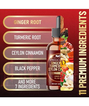 11in1 Liquid Ginger Extract with Vitamin D3 Vitamin K2 Turmeric Ceylon Cinnamon Berberine Extract Garlic Black Pepper - Drops Extract - 1 FL Oz - 2 Month Supply - Buy Online on GoSupps.com