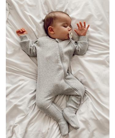 DreamBuy Ribbed Cotton Zip Up Baby Sleepsuits - Unisex Newborn Clothes 0-3 Months, Dove Grey - Buy Online on GoSupps.com
