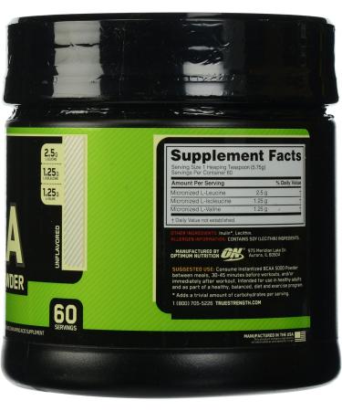 Optimum Nutrition Instantized BCAA 5000mg Powder  Unflavored  Keto Friendly  60 Servings - Buy Online on GoSupps.com