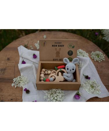New Baby Gift Set - Boy & Girl Newborn Gift Box with Crochet Rattle (Bunny) - Vintage Baby Shower Gift Set - Buy Online on GoSupps.com