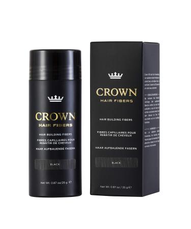 CROWN HAIR FIBERS for Thinning Hair (BLACK) - Instantly Thickens Thinning or Balding Hair for Men & Women - 0.87oz/25g Bottle - Best Natural Keratin Hair Loss Concealer 0.87 Ounce (Pack of 1) Black