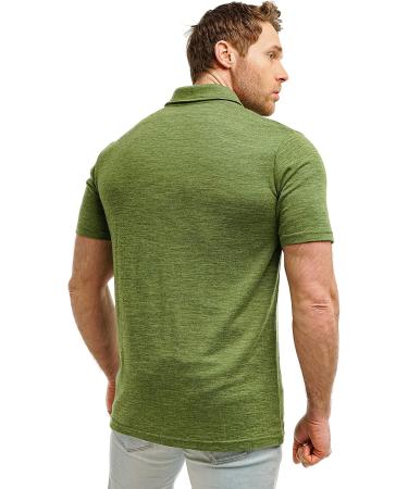 Men's Merino Wool Polo Shirt - Anti-Odor, Short Sleeve, Breathable - Large Olive Green - Buy Online on GoSupps.com