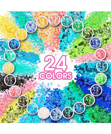 Simarro 24 Colors Glitter Sequin Hex Face and Body Glitter Set - Halloween Makeup, Nails, Hair, DIY Crafts - Mix-Color 1 - Buy Online on GoSupps.com