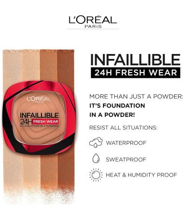 L'Or al Paris Infallible 24H Fresh Wear Foundation in a Powder Full-coverage Longwear Weightless Smooth Finish Water-proof and Transfer-proof 330 Hazelnut (Pack of 2) 330 - Hazelnut 9 g (Pack of 2) - Buy Online on GoSupps.com