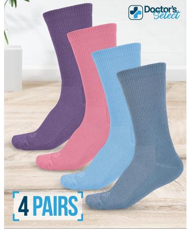 Doctor's Select Diabetic Socks for Women and Men - 4 Pairs Non Binding Diabetic Socks in Large Sizes - Light Blue, Blue, Purple, Pink - Buy Online on GoSupps.com