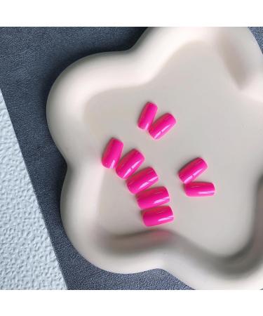 Hot Pink Press on Nails - Medium Square Coffin Style | Thick Reusable Gel Acrylic False Nails | 24 Glossy Solid Color Set - SXVME - Buy Online on GoSupps.com