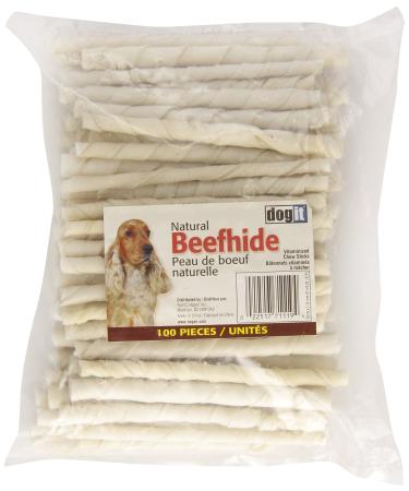 Dogit White Natural Beef Hide Chew Stick 7-8mm X 12.5cm (0.3-0.35-Inch X 5-Inch) 100 Pack 2.68 g (Pack of 100) Chew Stick
