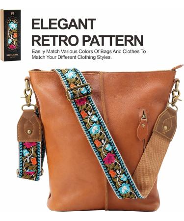 Purse Strap-2"Crazy Horse Leather Wide Shoulder Strap Adjustable Replacement Jacquard Embroidery Crossbody Bag Straps Retro Floral - Buy Online on GoSupps.com