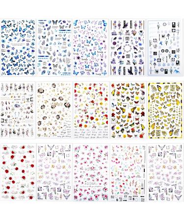 BIHRTC Butterfly Nail Stickers - Spring Floral Self-Adhesive Art Decals for Women and Girls | DIY Nail Supplies for Manicure Decor - Pack of 15 - Buy Online on GoSupps.com