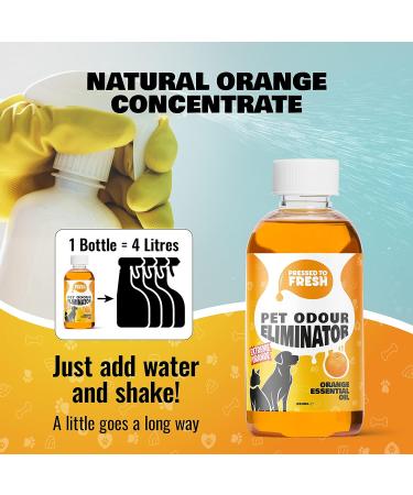Pet Urine Odour Eliminator & Neutraliser - Natural Cold Pressed Orange Oil Enzyme Cleaner - Makes 4 Litres - Cleans Dog & Cat Smells Carpet Bins Litter Trays - Pet Deodoriser & Repellent - Buy Online on GoSupps.com