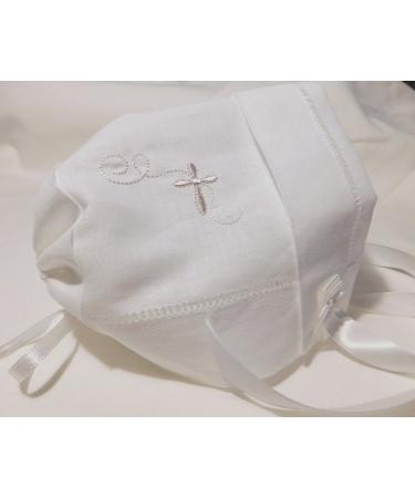 Integrity Designs Baby Linen Keepsake Cross Embroidered Handkerchief Christening/Baptism Bonnet and Gift Card with Envelope
