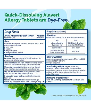 Alavert Allergy Relief Orally Disintegrating Tablets 10mg - 60 Count | Non-Drowsy Antihistamine Fresh Mint Flavor - Buy Online on GoSupps.com