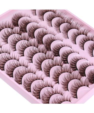 Newcally Natural Lashes Brown False Eyelashes Cat Eye Colored Eyelashes 20 Pairs 3D Wispy Faux Mink Lashes Pack 4 Styles Fluffy Fake Lashes Natural Look
