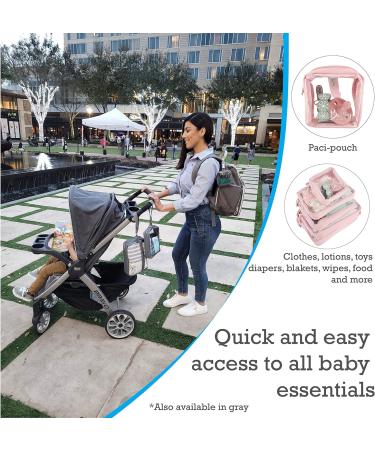 Llama Bella 5 Piece Diaper Bag Organizer Pouch Set - Clear with Straps and Pacifier Case in Pink - Buy Online on GoSupps.com