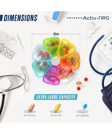 Premium Round Multi Colour Pill Box Organizer - BPA Free - Travel Tablet Boxes with Easy Spring Assisted Open Design - Ideal for Tablets, Vitamins, Medications - Multicolour - Buy Online on GoSupps.com