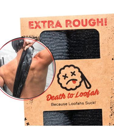 Extra Rough Exfoliating Washcloth - Extreme Body & Back Scrubber for Shower, Extra Long, Hygienic Exfoliator Wash Cloth, Men Or Women, 2 Count Pack, 1 Black & 1 Grey Color, Bye Bye Loofah - Buy Online on GoSupps.com