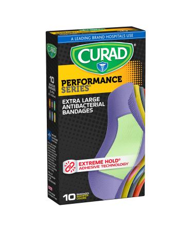 Curad Performance Series Extreme Hold Antibacterial Fabric Bandages Assorted X-Large 10 Count