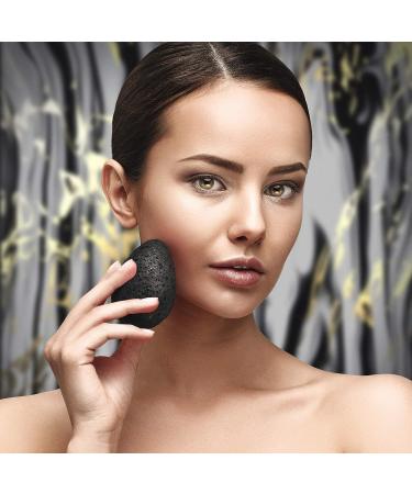 Facial Konjac Sponge 3 Pack with Activated Bamboo Charcoal - Natural, Reusable, Gentle Exfoliating - For All Skin Types - Biodegradable - Black - Buy Online on GoSupps.com