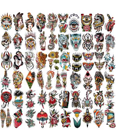 77 Sheets Vintage Temporary Tattoos - Old School Flower Swallows Butterflies Tiger Scorpion Snake Hand Owl Swords - Men Women Girls - Half Arm Fake Tattoos - Buy Online on GoSupps.com