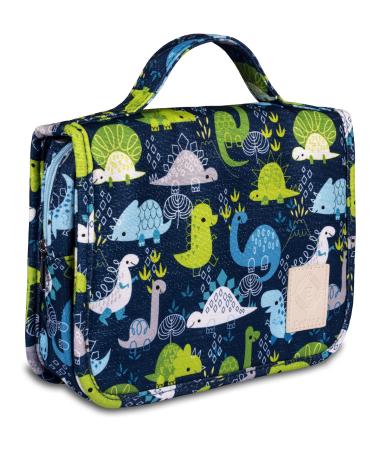 Hanging Travel Toiletry Kit Bag for Men and Boys, Waterproof Travel Organizer Bag, Cute Dinosaur Snake Cartoon Cosmetic Travel Weekender Bag with 360 Rotatable Hook (Blue)