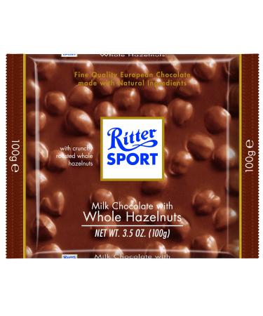 Ritter Sport Bars, Milk Chocolate with Whole Hazelnuts, 3.5 Ounce (Pack of 10) Chocolate 3.5 Ounce (Pack of 10)