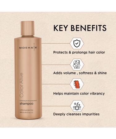 MOEHAIR Color Alive Shampoo - Moisturizing Hydrating & Paraben-Free Shampoo for Color-Treated Hair | Safflower & Castor Oil | Controls Frizz | 12 Fl. Oz - Buy Online on GoSupps.com